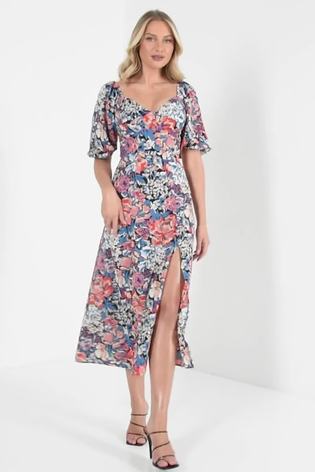 Quiz grey and pink floral dress new arrivals