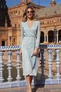 Sosandar Blue Plisse Wrap Midi Dress - Image 2 of 6