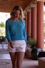 Sosandar Blue Off The Shoulder Pointelle Knit Top - Image 2 of 6