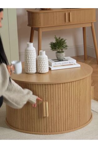 Birlea Oak Axel Effect Round Fluted Storage Coffee Table - Image 2 of 8