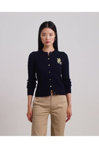 Lauren Ralph Lauren Ralhan Cable Knit Chest Logo 100% Cotton Cardigan - Image 2 of 9