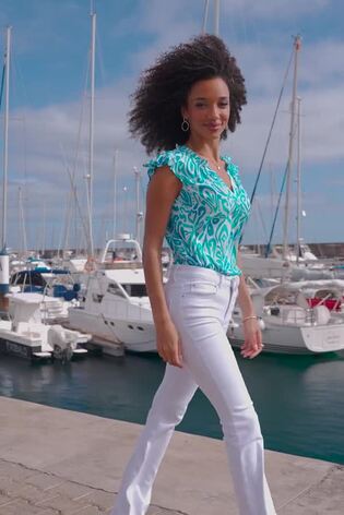 Sosandar Blue Abstract Print V Neck Top - Image 2 of 6