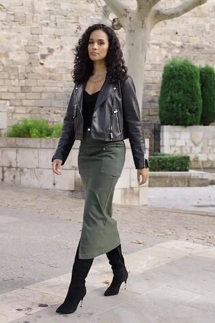 Buy Sosandar Green Denim Pocket Detail Midi Skirt from the Next UK online shop