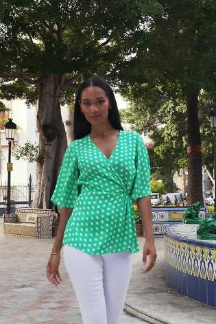 Sosandar Green Twist Detail Wrap Top - Image 2 of 6