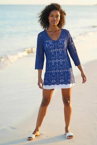 Azul - Túnica de crochet de algodón romano - Imagen 2 de 5