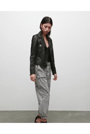 AllSaints Black Cargo Leather Biker Jacket - Image 2 of 10