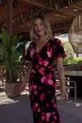 Sosandar Black Floral Print Ruched Waist Fit & Flare Dress - Image 2 of 6