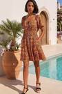 Roman Orange Floral Print Shirred Dress - Image 2 of 5