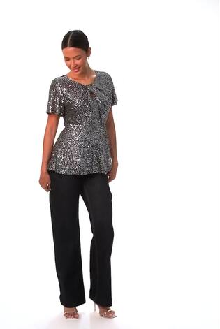 Roman Metallic Shimmer Sequin Twist Detailed Top - Image 2 of 6 Roman Metallic Shimmer Sequin Twist Detailed Top - Image 2 of 6