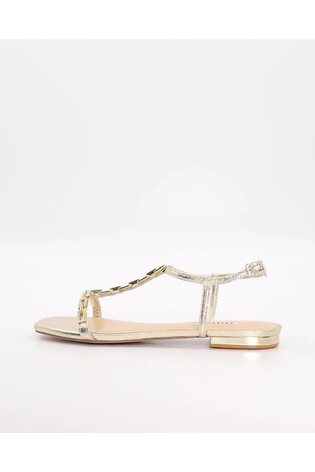 Dune London Gold Nourish Chain T-Bar Flat Sandals - Image 2 of 6