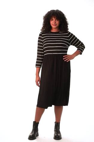 Roman Black Curve Contrast Stripe Stretch Dress - Image 2 of 6