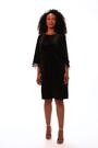 Roman Black Petite Velvet Feather Trim Stretch Dress - Image 2 of 4