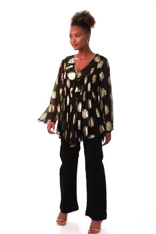 Roman Black Floral Jacquard Frill Buttoned Blouse - Image 2 of 6