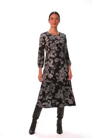 Roman Black Floral A-Line Midi Dress - Image 2 of 6