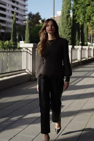 Sosandar Green Ribbed Puff Sleeve Jumper - Image 2 of 6