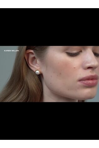 Karen Millen Gold Tone Logo Pearl Stud Earrings - Image 2 of 6