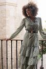 Sosandar Green Khaki Green Spot Print Tiered Hem Midi Shirt Dress - Image 2 of 6