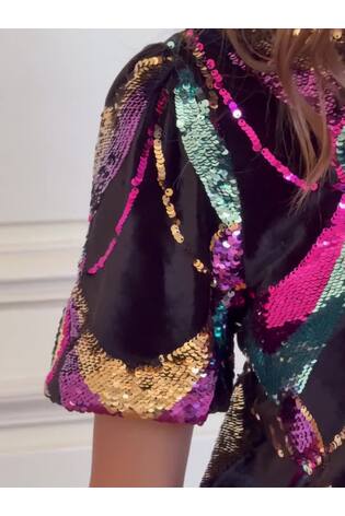 Love & Roses X V&A Multi Sequin Velvet Short Sleeve Blouse - Image 2 of 6