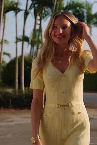 Sosandar Yellow Button Through Rib Knit Fit & Flare Midi Dress - Image 2 of 5