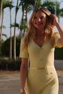 Sosandar Yellow Button Through Rib Knit Fit & Flare Midi Dress - Image 2 of 5