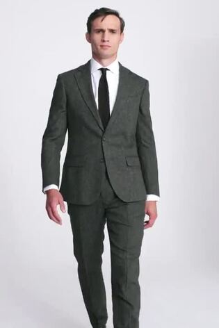 MOSS Pine Green Tailored Fit Pine Herringbone Suit Jacket - Image 2 of 6