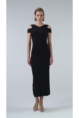 leem Black Open-Shoulder Knitted Midi Dress - Image 2 of 6