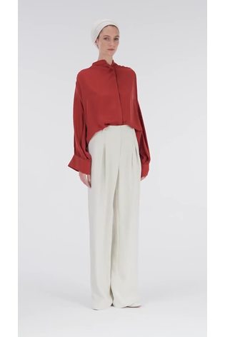 leem Red Mandarin Collar Blouse - Image 2 of 6