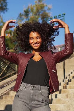 Buy Sosandar Red Quilted Leather Collarless Jacket from Next Luxembourg
