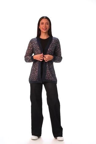 Roman Blue Mosaic Print Fluffy Longline Cardigan - Image 2 of 6