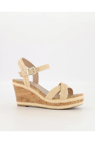 Dune London Natural Chrome Wide Fit Braided Upper High Wedge Heel Kelisa Sandals - Image 2 of 7