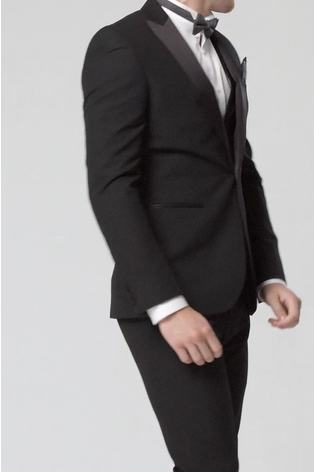 Black Skinny Fit Tuxedo Suit Jacket - Image 2 of 7