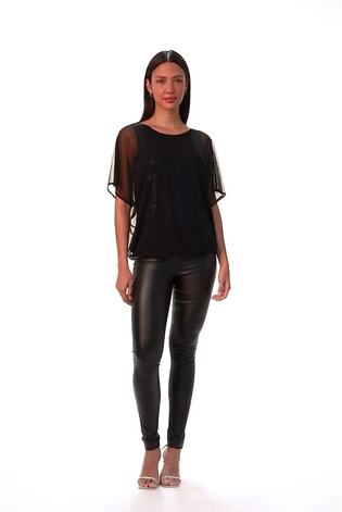 Roman Blue Sparkle Mesh Stretch Overlay Top - Image 2 of 6