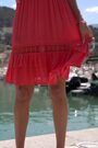 Sosandar Orange Lace Detail Fit & Flare Tiered Hem Summer Dress - Image 2 of 5