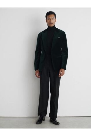 Tailored Fit Velvet Single-Breasted Blazer in Green - Image 2 of 11