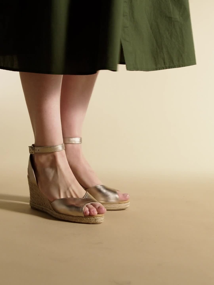 Buy Jones Bootmaker Gold Leather Leather Wedge-Heeled Sandals from
