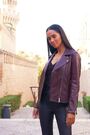 Sosandar Burgandy Red Leather Biker Jacket - Image 2 of 5
