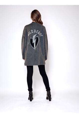 Religion Charcoal Grey Wild Heart Long Line Appliqué Cardigan - Image 2 of 7