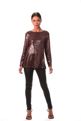 Roman Metallic Shimmer Cowl Back Tunic - Image 2 of 6