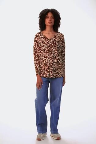 Roman Natural Animal Print V-Neck Tunic Stretch Top - Image 2 of 6