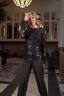 Sosandar Black Luxe Lace Embellished Feather Trim Top - Image 2 of 6