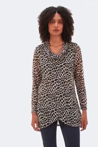 Roman Black Abstract Print Cowl Neck Stretch Top - Image 2 of 6