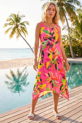 Roman Floral Print Hanky Hem Midi Dress - Imagen 2 de 6