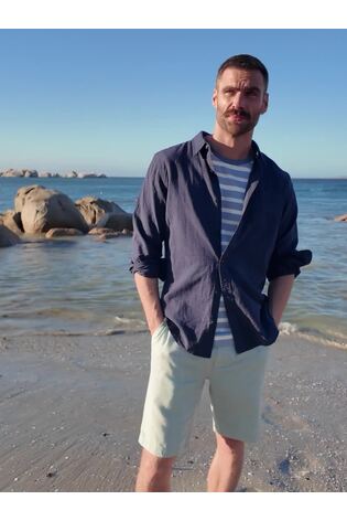 FatFace Navy Long Sleeve Linen Cotton Bugle Shirt - Image 2 of 8