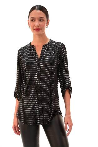 Roman Metallic Dotted Foil Print Stretch Blouse - Image 2 of 6