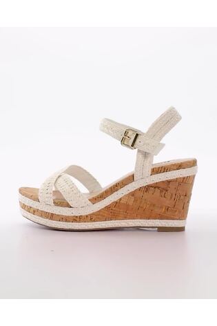 Dune London White Wide Fit Braided Upper High Wedge Heel Kelisa Sandals - Image 2 of 7