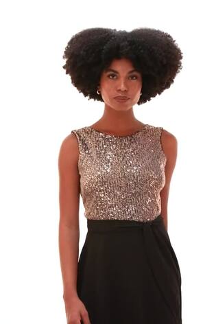 Roman Metallic Sequin Bodice Belted Chiffon Dress - Image 2 of 6