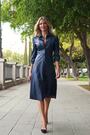 Sosandar Blue Faux Leather Popper Front Shirt Dress - Image 2 of 7