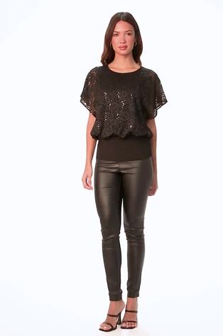 Roman Black Sequin Lace Stretch Overlay Top - Image 2 of 5