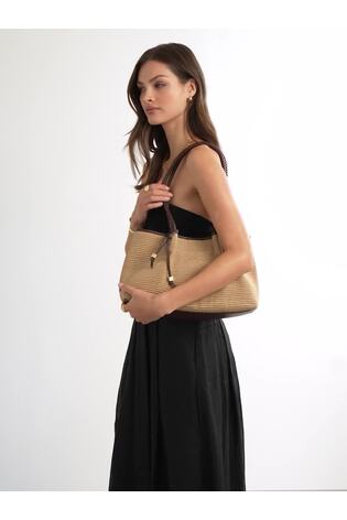 Katie Loxton Brown Oyster Nova Raffia Small Shoulder Tote Bag - Image 2 of 8