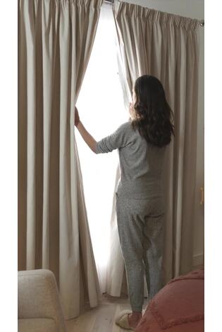 Light Natural Heavyweight Chenille Pencil Pleat Blackout/Thermal Curtains